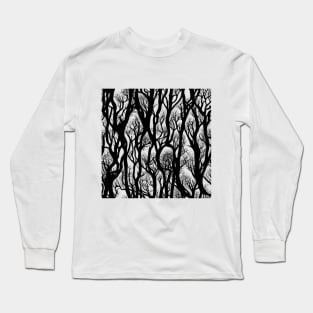 Psychedelic dark forest branches, black mood Long Sleeve T-Shirt